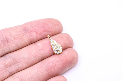 Gold or Silver puffy Elongated cz Teardrop Charm, 14x6mm, Sparkly Drop Pendant, 1 pc or 10 pcs, WHOLESALE