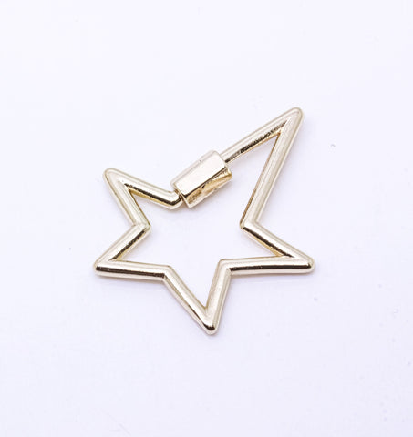 Gold or Silver Plain Open Star Screw on Clasp, Carabiner Lock, 29x24mm, Star Clasp, 1 pc or 10 pcs, WHOLESALE