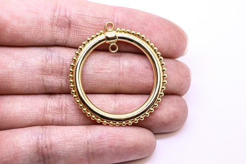 Large Gold Decorative Round Open Hoop, 31mm, Perfect for Earrings or Necklace, 1 pc or 10 pcs, WHOLESALE.