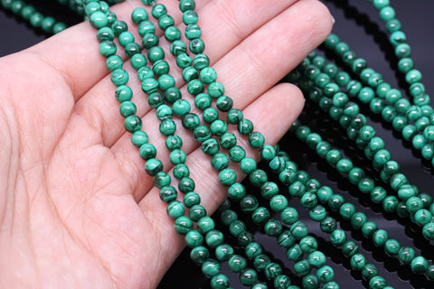 Beautiful Natural Malachite 4mm, 6mm Round Beads, Congo Malachite, Green Malachite,Round malachite Beads,15.5 inches, full Strand, WHOLESALE