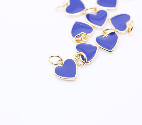 Gold Cute Dainty enamel Heart charm, 8mm, red, pink, navy blue, light green, black, turquoise, white, 1 pc or 10 pcs, WHOLESALE CPG148