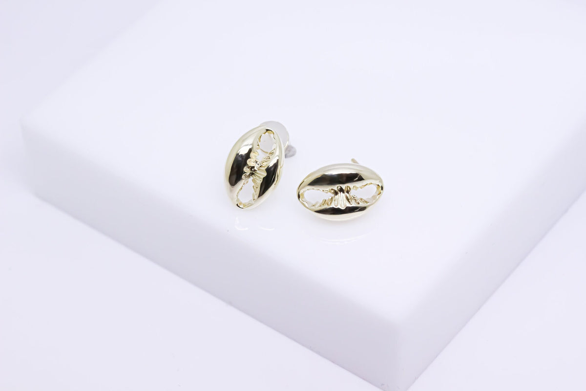 Gold Cowrie Shell Earring, 14x9mm, Gold Shell Earrings, Summer vibe, one pair or 12 pairs, WHOLESALE
