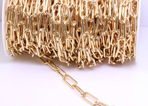 Gold Chubby large Link PaperClip Chain, 8x21mm, Gold Paperclip Chain, Sell By Footage, CH-10079