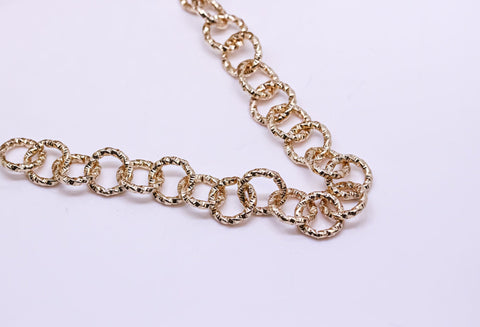 Gold Textured Round Fancy Link Chain, 10mm, Gold Layering Chain, Sell by Footage, Non Tarnish, WHOLESALE