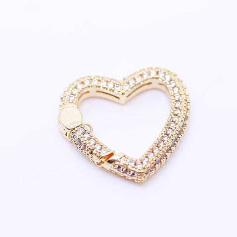 Gold, Silver or Gunmetal Small Full Pave Heart Spring Gate Ring, Double Sided, 20mm, 1 pc or 10 pcs, WHOLESALE