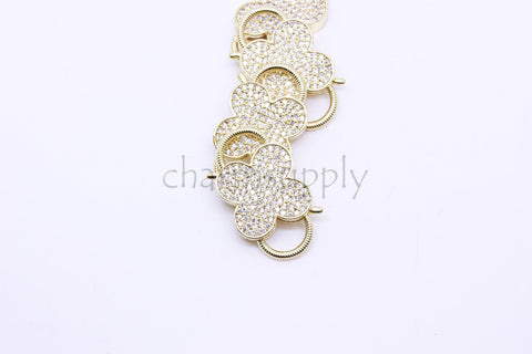 Gold or Silver Cz Set 2 side clicker Flower Clasp, 13x25mm, Flower Clover double Clicker ends, Clicker Connector, 1 pc or 10 pcs, WHOLESALE