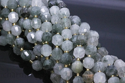 AA Natural Green rutile Quartz Energy Prism Tube Beads, 10mm, Energy Tube beads, rutilated quartz, 15.5 inches, WHolesale, EYT-1019