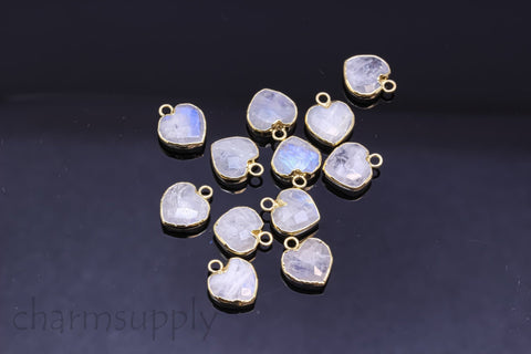 Delicate Handcut Natural Gemstone Heart Charms, Rainbow moonstone, Amazonite, Black Onyx, Labradorite, Coffee Moonstone, 9mm, stone charms