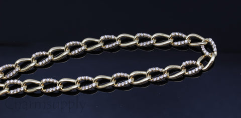 Gold or Silver Cz Intertwine Curb Chain, Sophisticated look, Pave Curb chain, 1 ft, 10 ft, or 30 ft, WHOLESALE, CH-100223