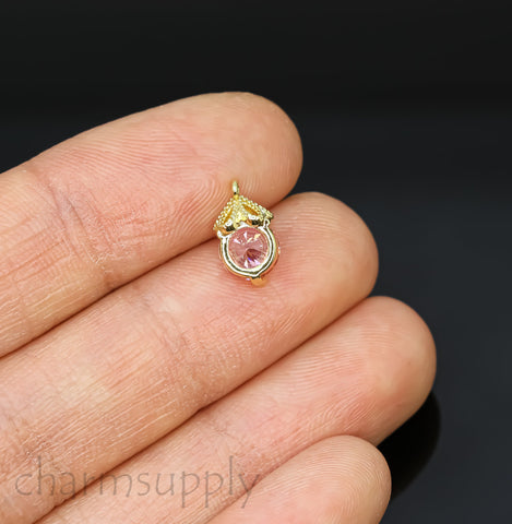 Little Spring/Summer colors CZ Embellished Pendant, Yellow Sapphire or Pink Topaz, 6x10.5mm, Little Sparkle Love, 1 pc or 10 pcs, WHOLESALE