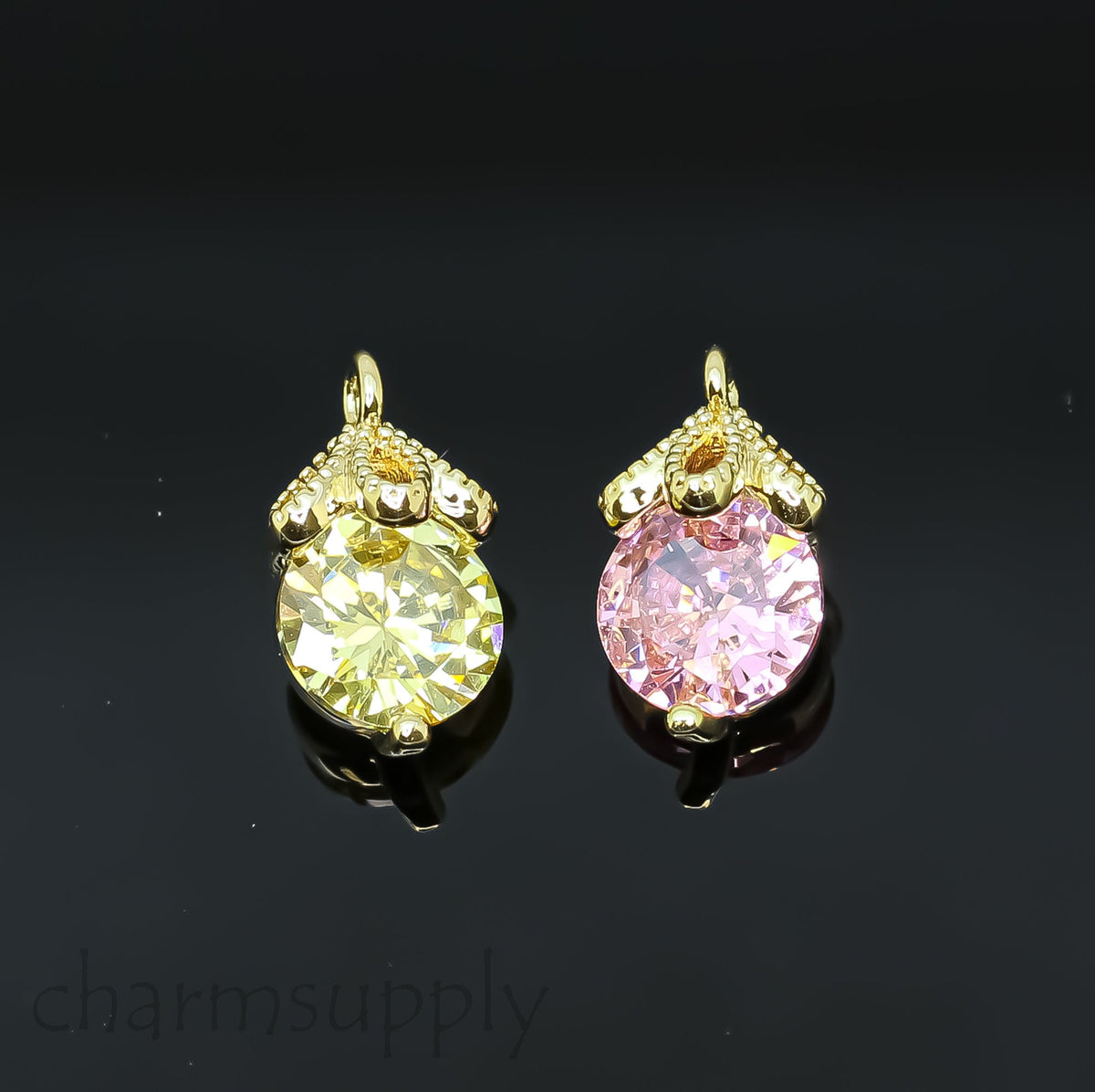 Little Spring/Summer colors CZ Embellished Pendant, Yellow Sapphire or Pink Topaz, 6x10.5mm, Little Sparkle Love, 1 pc or 10 pcs, WHOLESALE