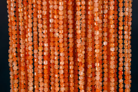 z368 Delicate Fiery India Sunstone Energy Tube Beads, 3mm, India sunstone beads, Energy Tube Shape, Micro facet, Full Strand, WHOLESALE