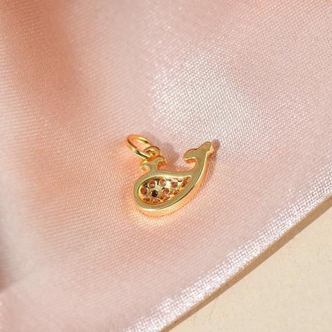 Micro Pave Whale Charm, Gold Dainty Whale Charm With Cubic Zirconia, MP1-71
