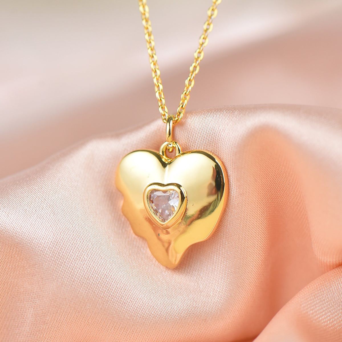 Gold Heart Charm Bezel Set With Heart Shape CZ In The Center,High Polished Shiny Bezel Heart Charm MP16-111