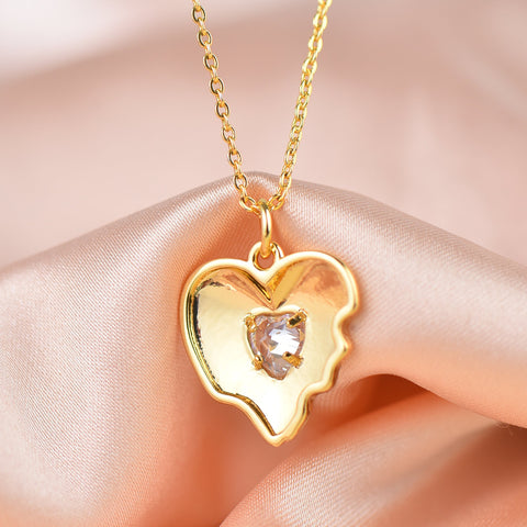 Gold Heart Charm Bezel Set With Heart Shape CZ In The Center,High Polished Shiny Bezel Heart Charm MP16-111