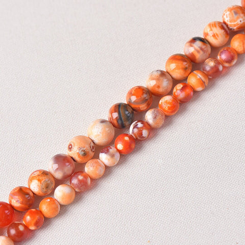 Fiery Red Variegated Agate, Round Beads, 6mm or 8mm, Fire Agate, WHOLESALE
