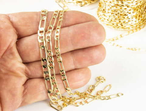Figaro Chain Gold, Perfect Chain For Necklace And Bracelet Making,Available In 3 Different sizes,CHG001