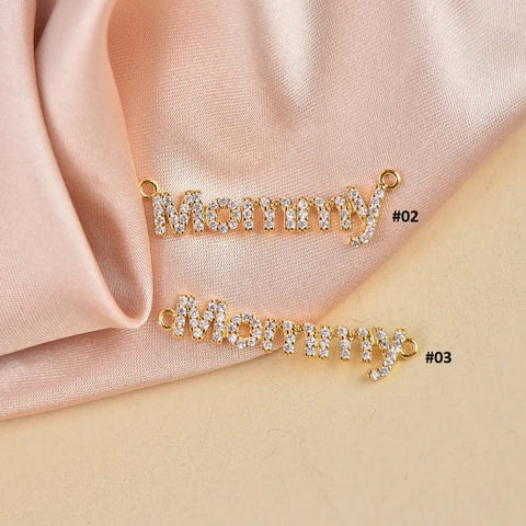 Mom Charm,Bracelet Connector, Necklace Connector,Gold Mommy Connector Charm Pave Set With AAA Cubic Zirconia, MP7-126, MP7-127, MP7-128