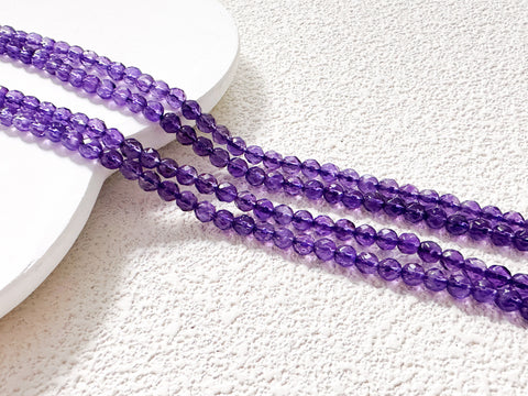 Vibrant Natural Amethyst Hand-Cut Beads, 4mm, Full Strand, Extra Sparkly, 100% Natural, WHOLESALE, AM-81