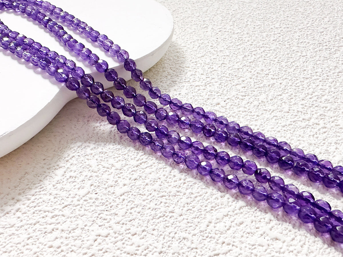 Vibrant Natural Amethyst Hand-Cut Beads, 4mm, Full Strand, Extra Sparkly, 100% Natural, WHOLESALE, AM-81
