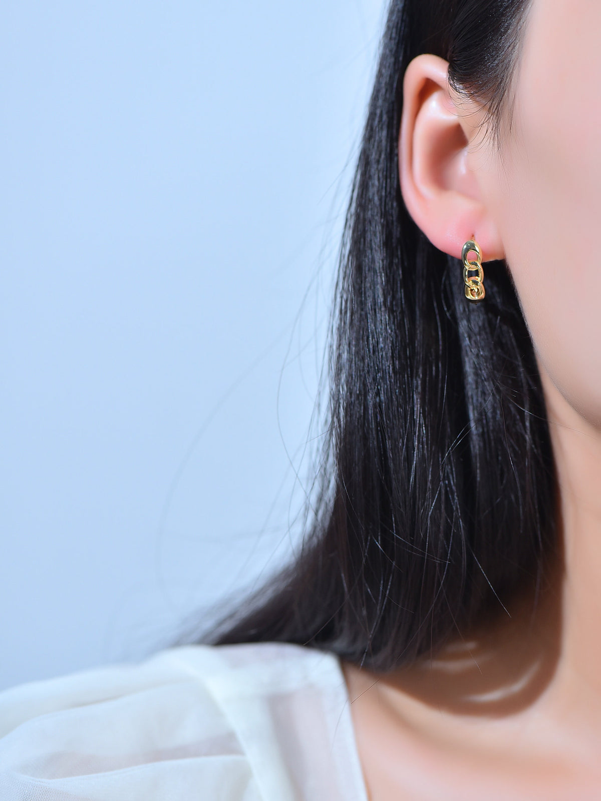 Gold Earring,Dainty Cuban Chain Design Hoop Earring With Lever Back Closure, EAC-113