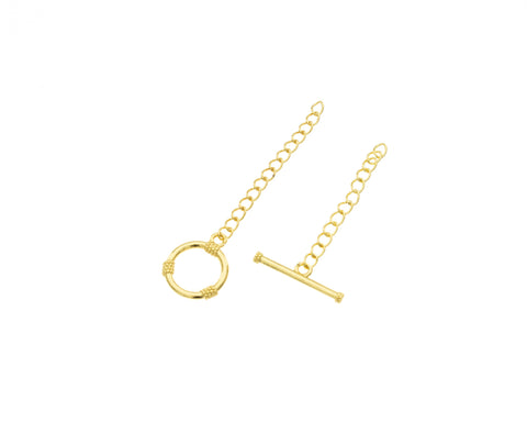 Extender Chain Toggle Clasp,Gold Circle Toggle Clasp With Extender Chain,Round Toggle Clasp For DIY Jewelry Making ,CLG007