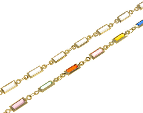 Baguette Multi Color Gold Chain,Rainbow Gold Chain,Rectangle Gold Chain,Chain For Bracelet,Necklace And  Anklet Making,CHG024A,CHG024B