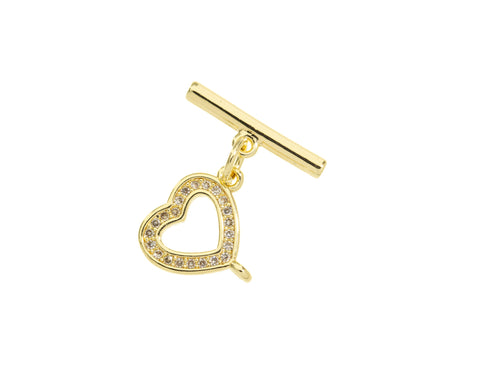 Heart Pave Toggle Clasp,CZ Toggle Clasp,Gold Pave CZ Toggle Clasp For Jewelry,CLG003,CLS003