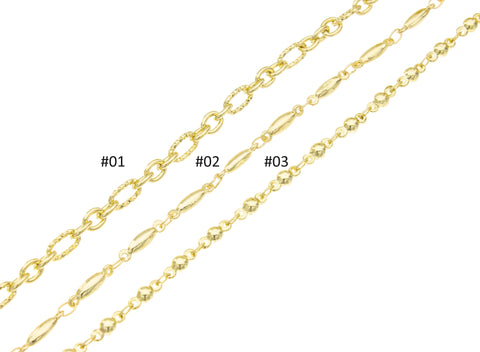Trendy Jewelry Making Minimalist Gold Chains,Rice Bead Chain,Hammered Cable Chain And Beaded Link Chain, CHG003,CHG004,CHG005