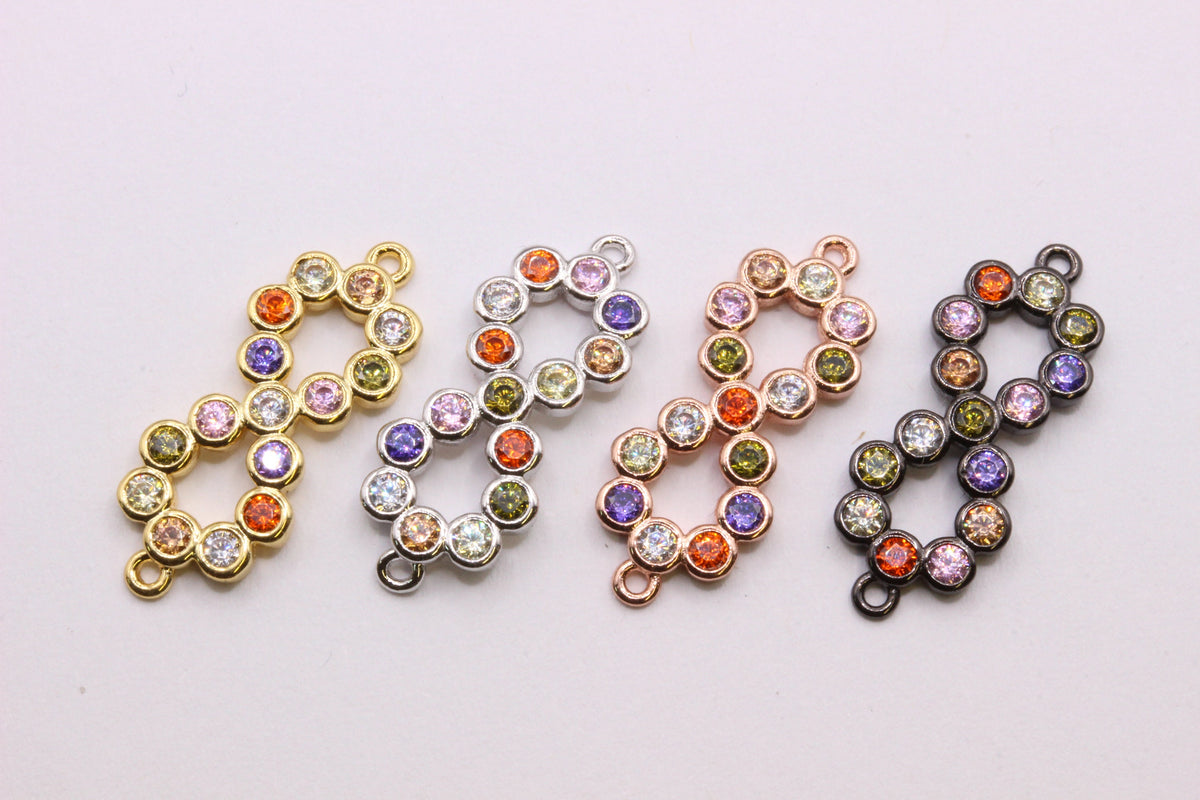 Multi-color cz set infinity connector, candy cz love connector, cz infinity connector, love connector, CNG602, CNS602, CNR602, CNB602
