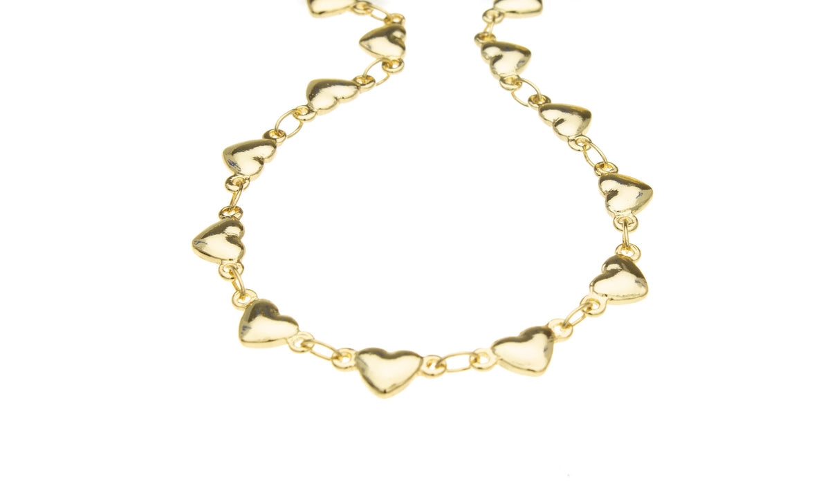 Dainty Gold Heart Chain,Heart Link Chain,Heart Chain For Necklace,Bracelet & Anklet Making,CHG023