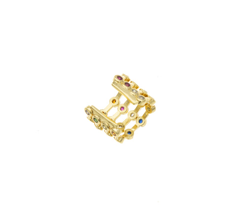 Cuff Earring Gold with Colored CZ,Boho Chic Cuff Earring,Gift For A Friend,Rainbow Cuff Earring.ERG003