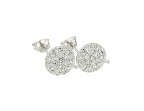 Stud Disc Round Stud Silver Earring,Silver Pave Disc Stud Earrings,CZ Round Disk Dainty Stud Earring.ERS006