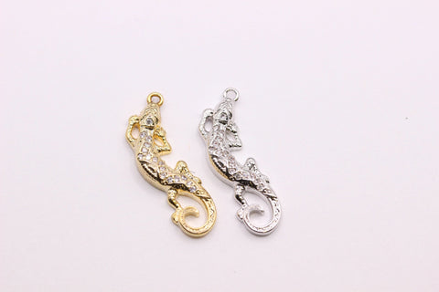 Gold Or Silver Gecko cz Charm, , Lizard CZ Charm, Reptile CZ Charm, 25x7mm, Strong and Powerful in Animal Kingdom, 1 pc or 10 pcs, WHOLESALE